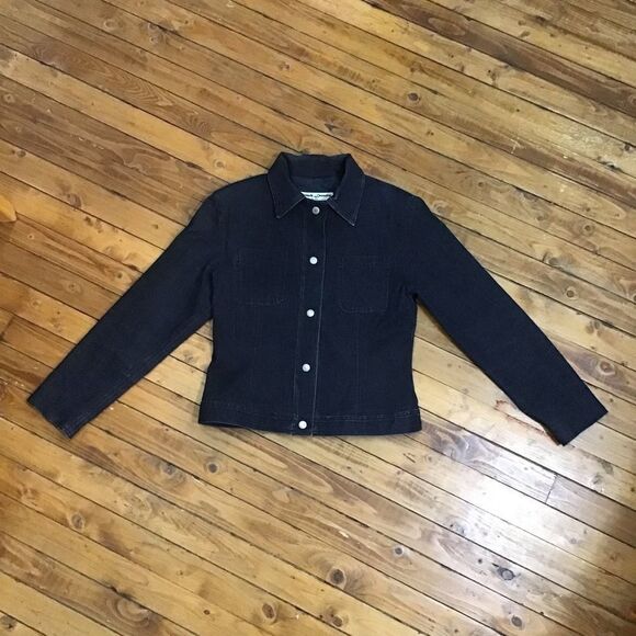 𝅺Vintage French laundry fitted denim jacket blazer size 8 blue stretchy denim - Picture 6 of 12